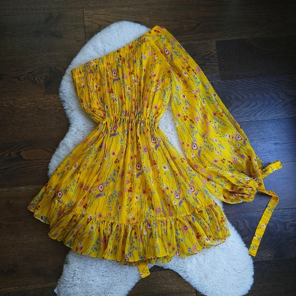 ALEXIS Edyta Floral One-Shoulder Yellow Floral Ruffle Mini Dress - Picture 8 of 10